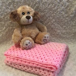 Handmade pink crochet baby blanket